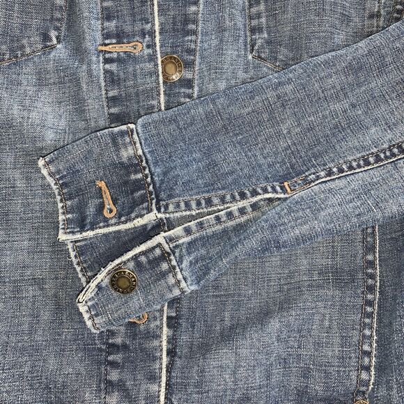 Armani Exchange A|X Small Jean Jacket Distressed Button Up Pockets Blue Denim - Picture 6 of 7